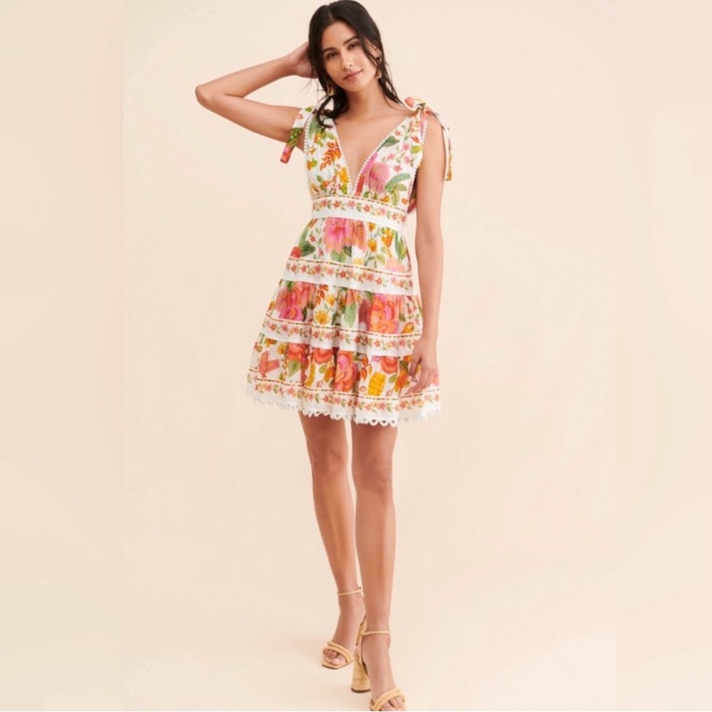 Farm Rio Macaw off white Bloom dress.